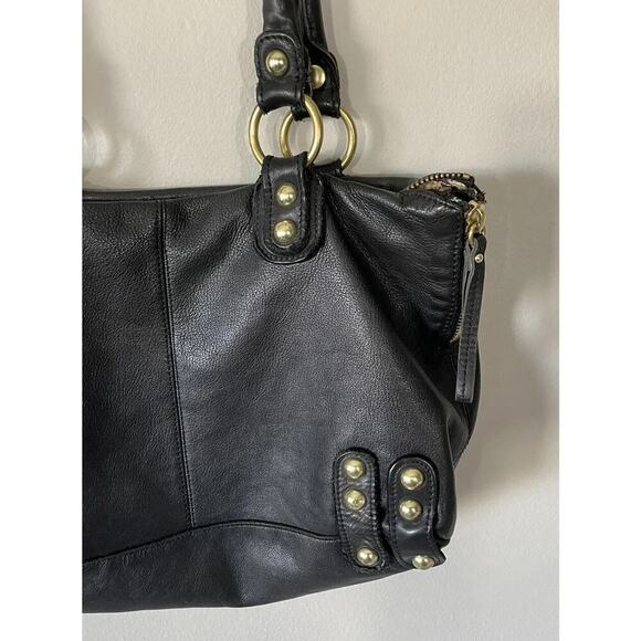 Linea Pelle Black Leather Front Zippers Luxury Gold Hardware Purse Bag READ - Picture 8 of 16
